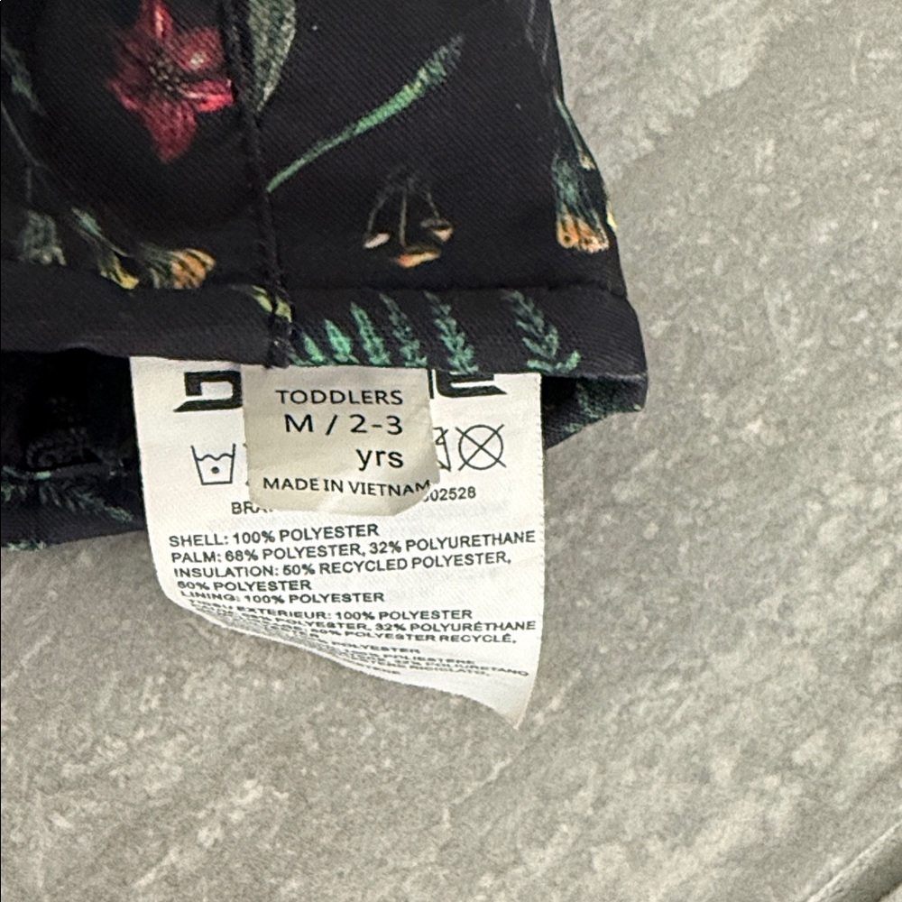 Dakine Black Floral Mittens Toddler 2-3 years - Picture 4 of 4